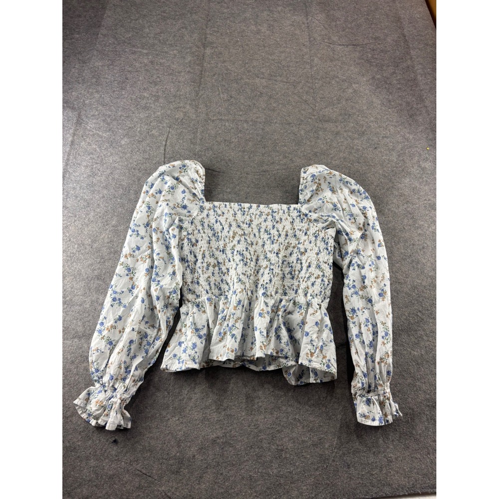 Dizzy Lizzy Floral Smocked Puff Sleeve Peplum Top 100% Cotton L Cottagecore Boho